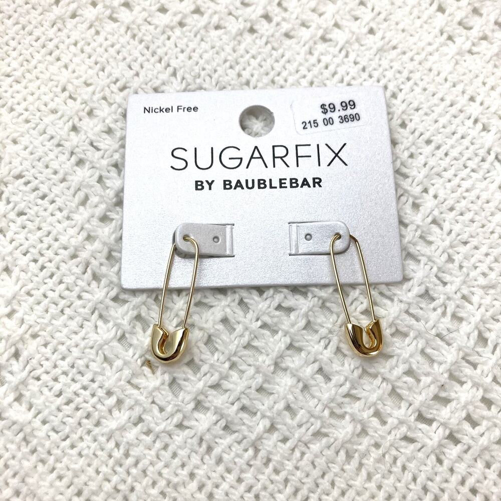 Safety Pin Earrings SUGARFIX by Baublebar Gold Tone Dangle NEW